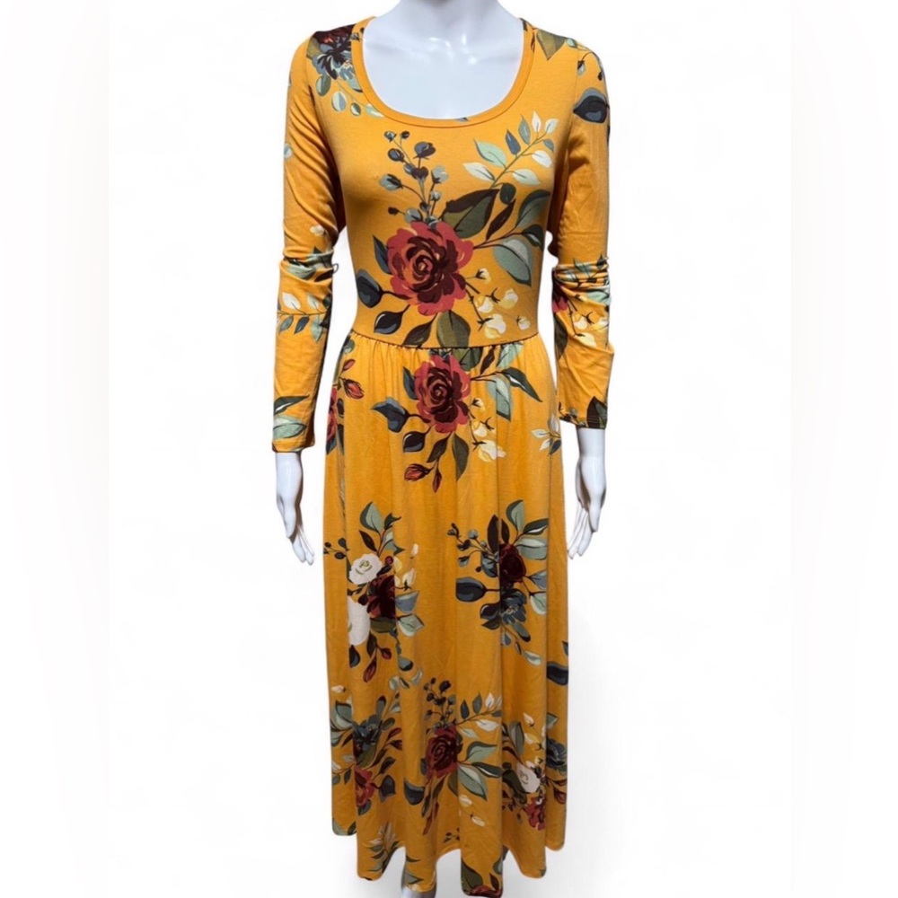 LuLaRoe Mustard Long Sleeve Floral Maxi Dress